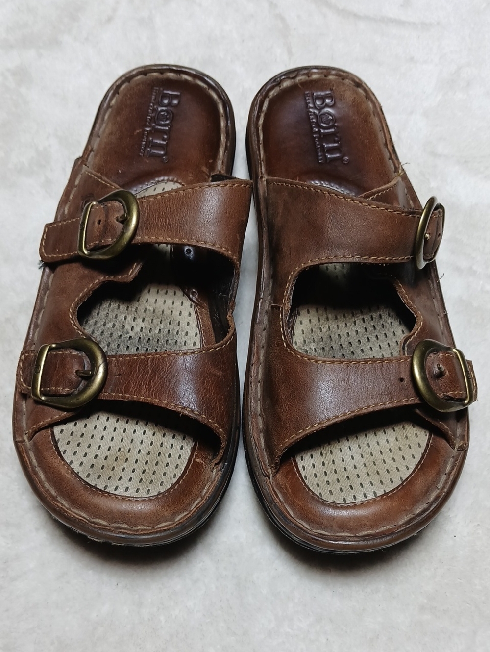 Born Brown Leather Women's Slide Sandals with Buckles Size 8